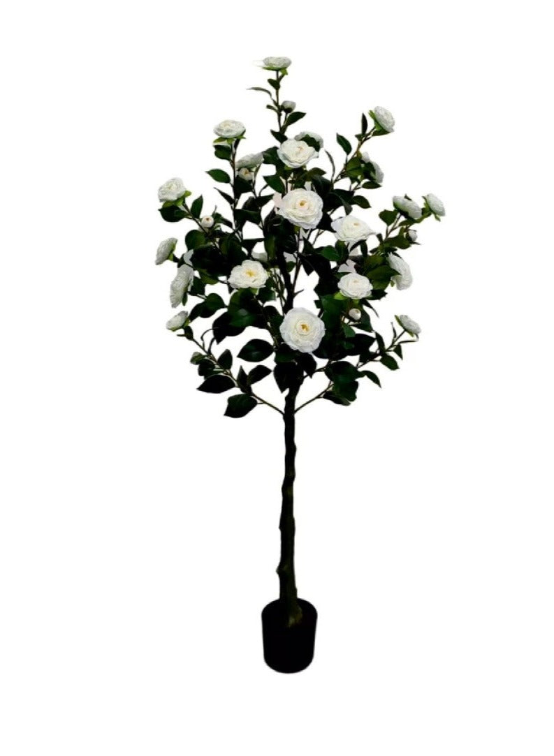Artificial 1.5m White Rose Tree in Pot, Height 5.ft