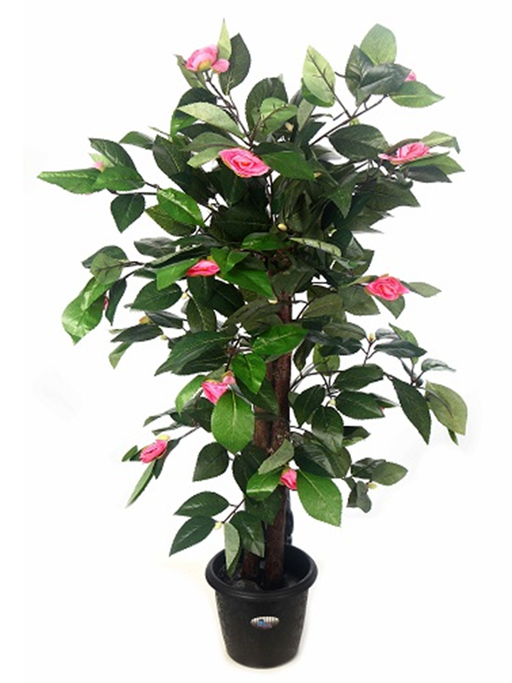 Artificial Camelia Plant Topiary 'N' Coffee Wood Stick Pink - 2 Feet - CGASPL