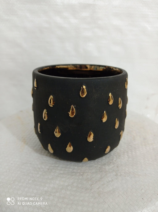 Modern black gold ceramic planter bowl for small plants