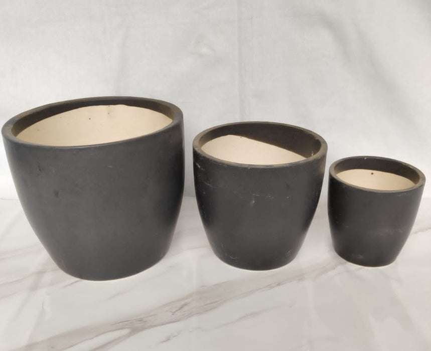 Ceramic  Pot Grey  (Pack of 3 )