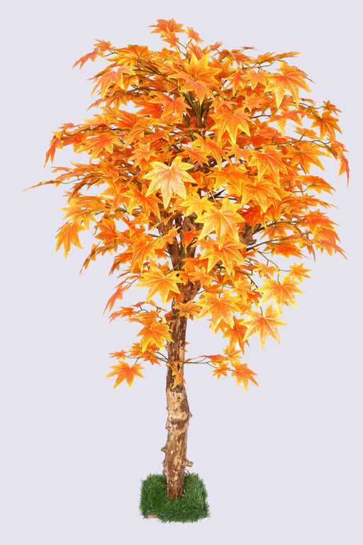 Artificial Maple Plant Orange in Coffee Wood - 4 feet - CGASPL