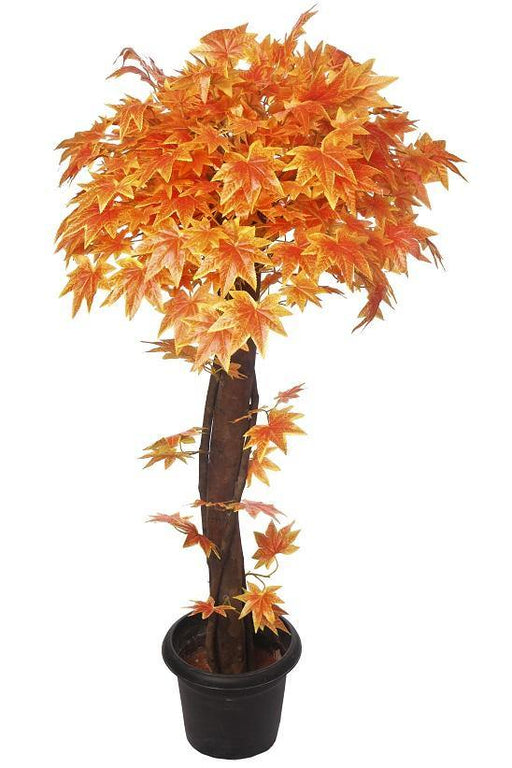 Artificial Maple Plant Orange Topiary Natural Coffee Wood -4 Feet - CGASPL