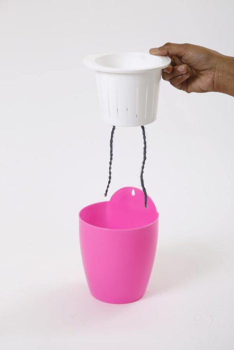 Pink-White Self Watering Hanging Planter Flower Pot - CGASPL