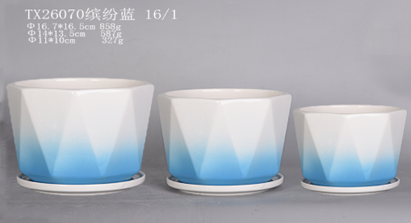 Shop Modern Round Ceramic Plant Pot Set - Shiny White and Blue (Set of ...
