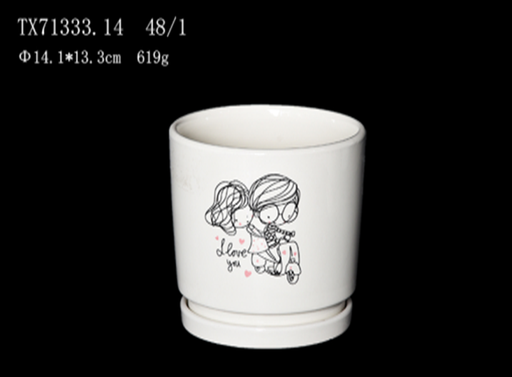 White Ceramic Pot with Couple Design