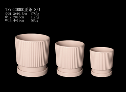 Grooved Design Ceramic Pot Set - Pink