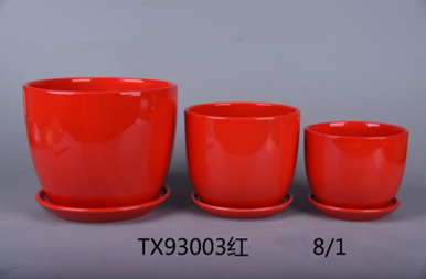 Vibrant Red Ceramic Pot Set - Set of 3"