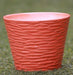 Red Ceramic Plant Pot with Ribbed Design