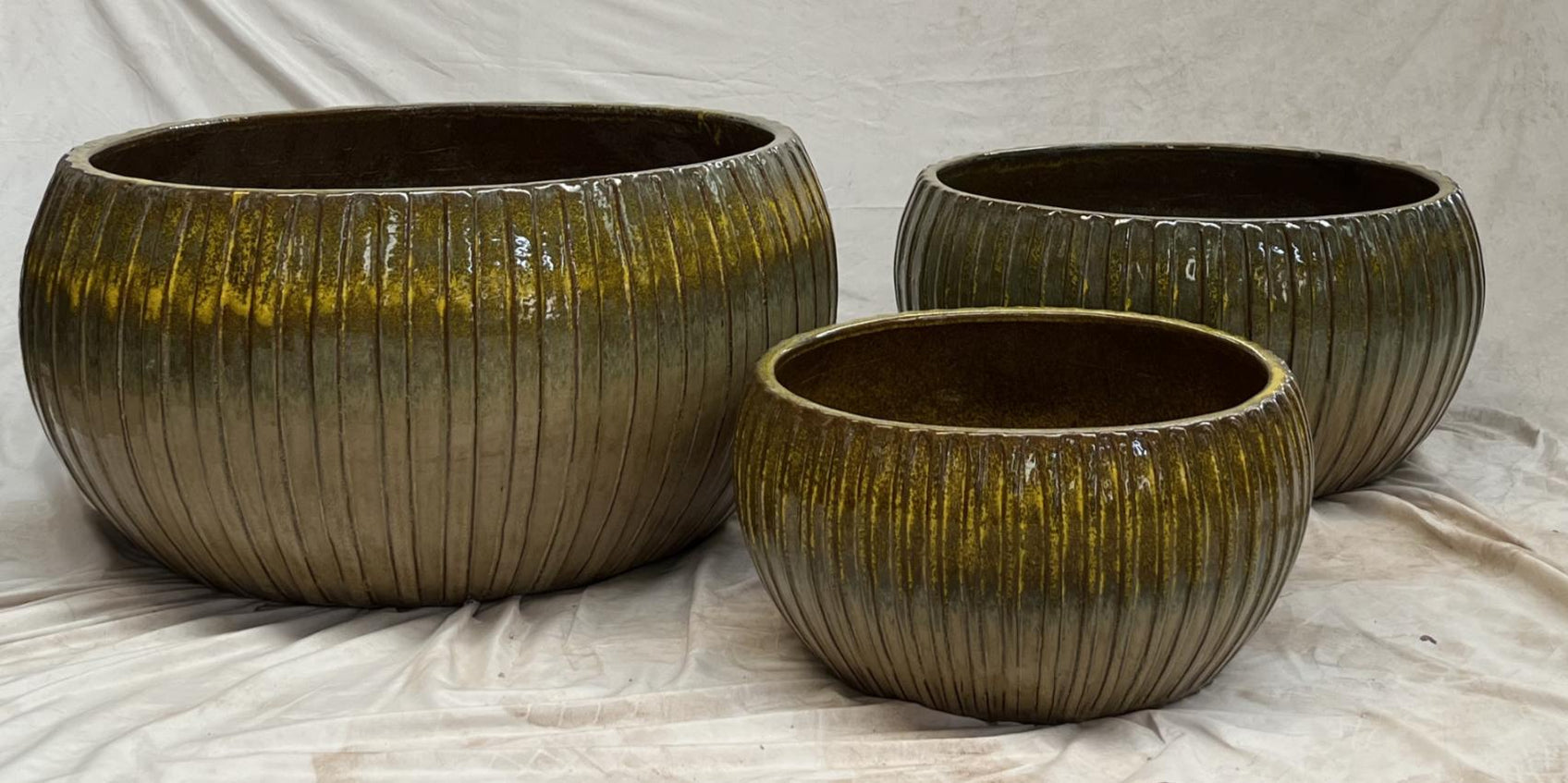 Yellow Fish Color Pot Set of 3 Glazed Ceramic Pots | Indoor/Outdoor Planters | Yellow Sunset ...