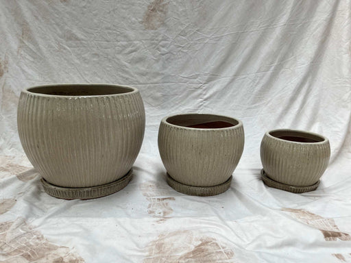 Durable Cream Ceramic Planters with Built-in Saucers - Indoor and Outdoor Use