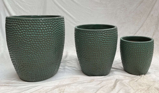 Self-Patterned Rain Green Glazed Ceramic Pot Close-up