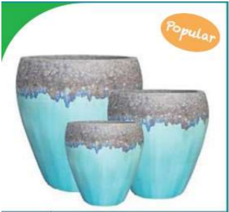 Ceramic Pot : CAPPL - Ultra Marine on Light Blue Color Big Size (Set of 3)