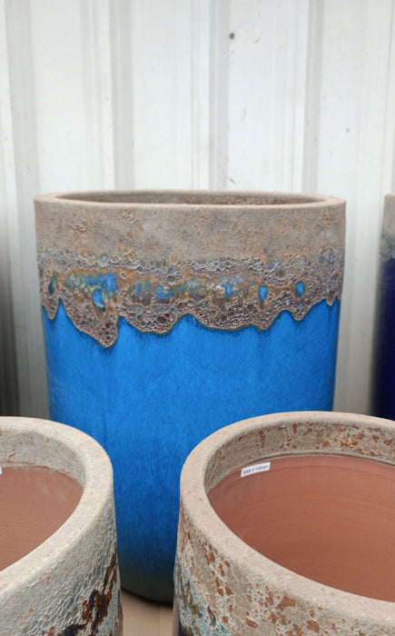 Ceramic Pot Volcanic On Milky Blue CAPPL-2-1579 (S/3)