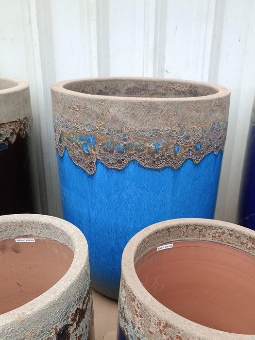 Ceramic Pot Volcanic On Milky Blue CAPPL-2-1579 (S/3)