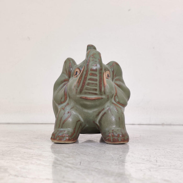 Vintage Green Elephant Ceramic Pot