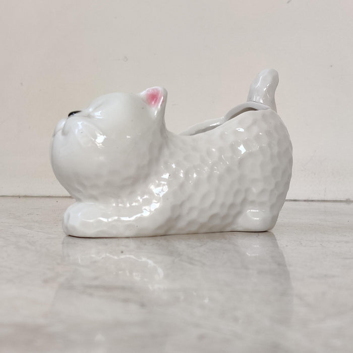Sleeping White Cat Ceramic Planter