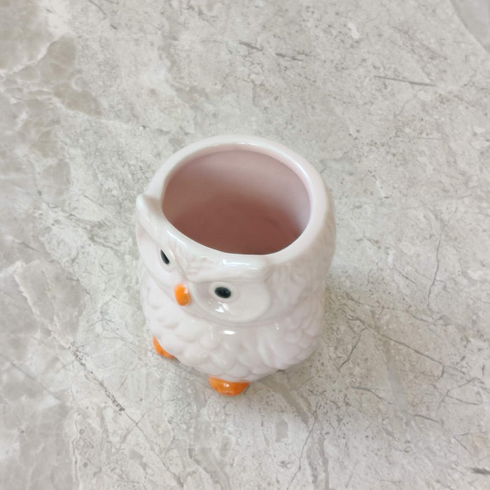 Pearl White Owl Ceramic Planter