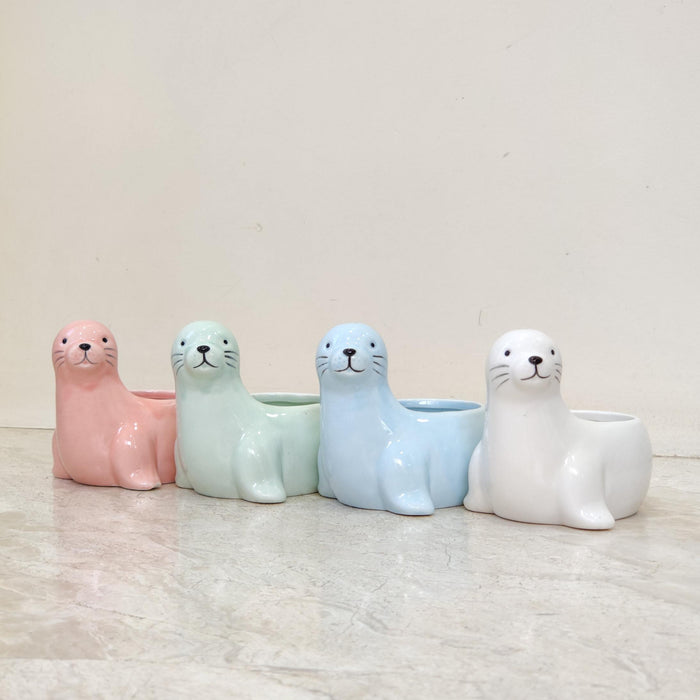 Snow White Seal Ceramic Planter