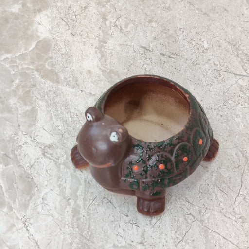 Cute turtle ceramic planter with reactive glaze for home decor