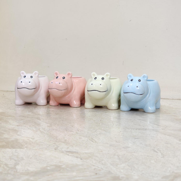 Baby blue hippo ceramic planter for succulents and small indoor plants