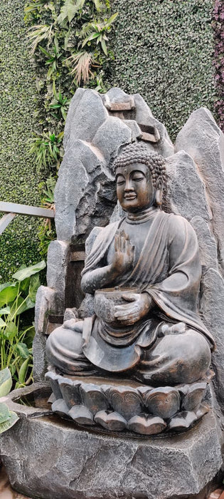 Handcrafted Buddha garden statue with natural rock design