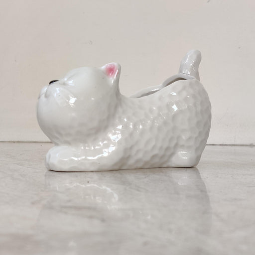 Sleeping white cat ceramic planter for succulents and small indoor plants