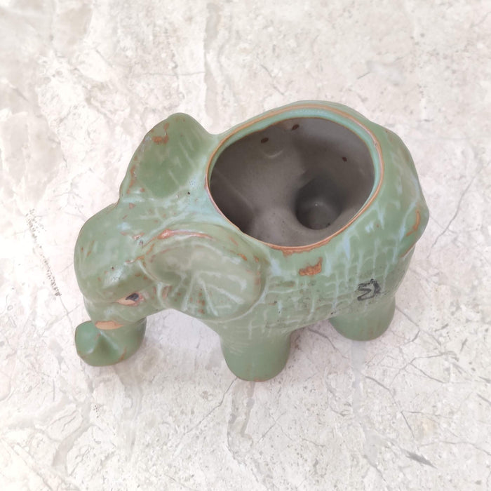 Elephant ceramic pot for tabletop and shelf display