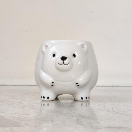 Cute white polar bear ceramic planter for home and office decor