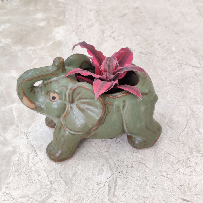 Premium vintage green elephant ceramic planter