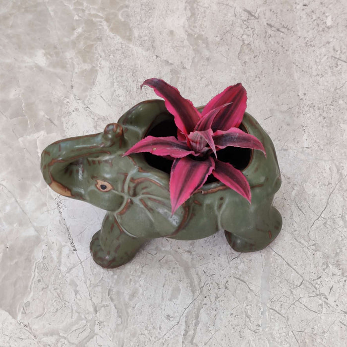Vintage green elephant ceramic pot gift for plant