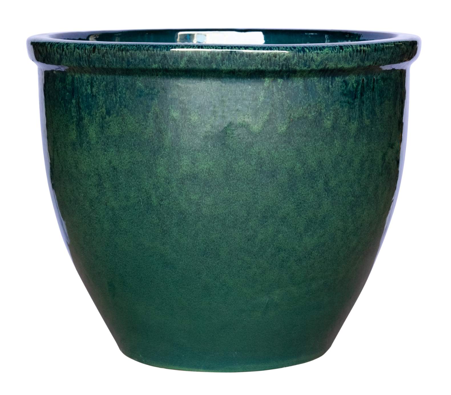 Glossy Green Rimmed Ceramic Planter Set Of 3 - Elegant Round Pot ...