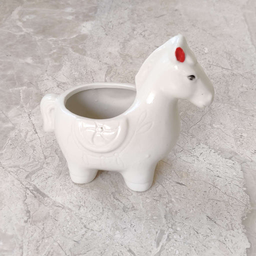 Elegant white horse ceramic planter for home and office decor