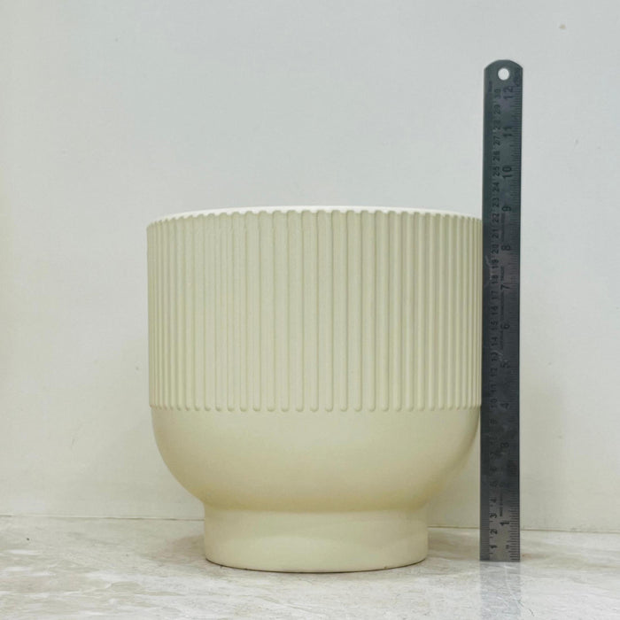 Textured Ribbed Ceramic Pot Set of 3 Beige Ribbed Ceramic Planters - Modern Flared Base Design ...