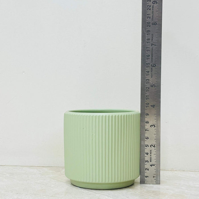 Green Pot Ribbed Small Buy Small Green Ribbed Ceramic Planter – Modern Pastel Plant Pot ...