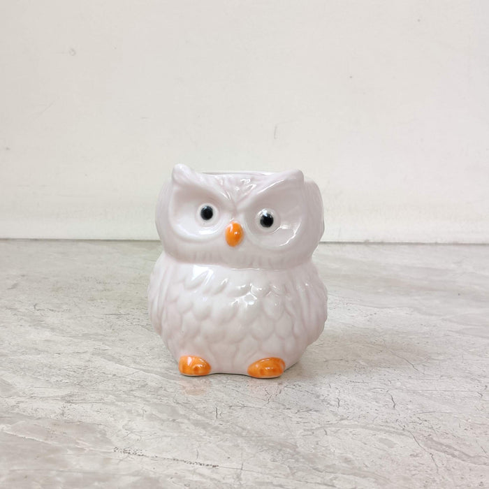 Pearl white owl ceramic planter for succulents and small indoor plants
