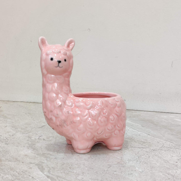 Pink alpaca ceramic planter for succulents and small indoor plants