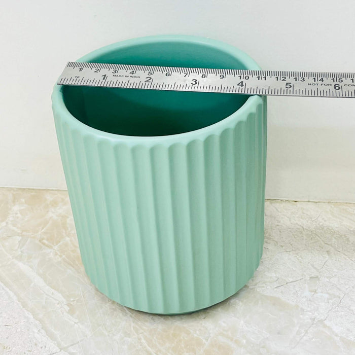 Green Pot Ribbed Small Mint Green Ribbed Ceramic Planter – Modern Matte Finish Plant Pot ...