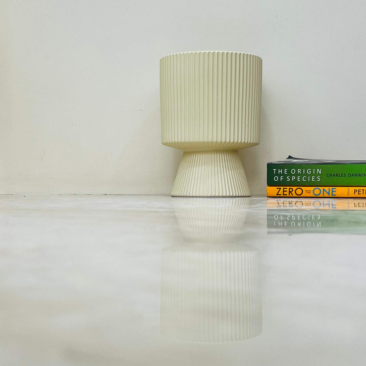 Modern Ribbed Ceramic Planter with Flared Base - Off-White ...