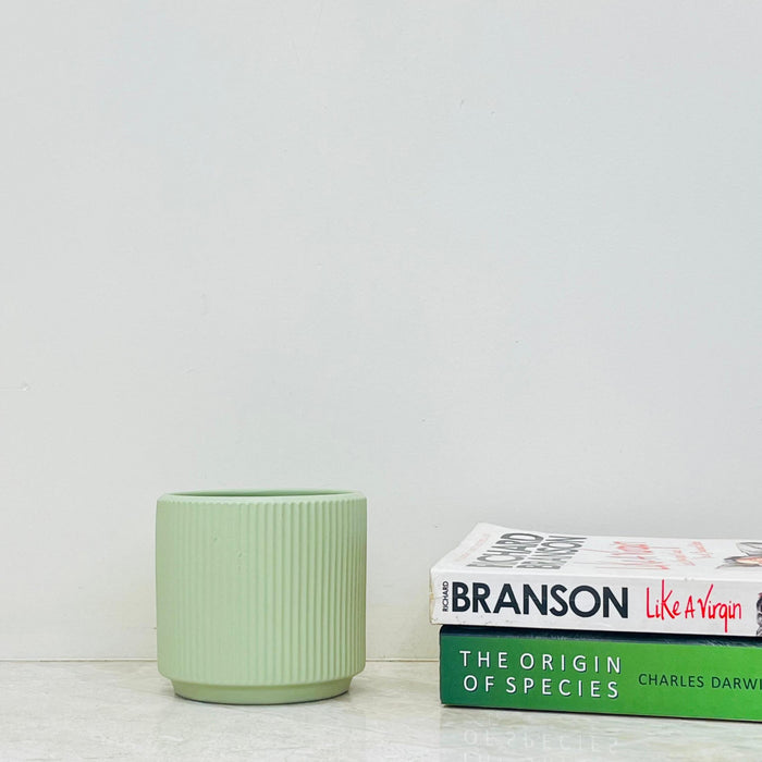 Green Pot Ribbed Small Buy Small Green Ribbed Ceramic Planter – Modern Pastel Plant Pot ...