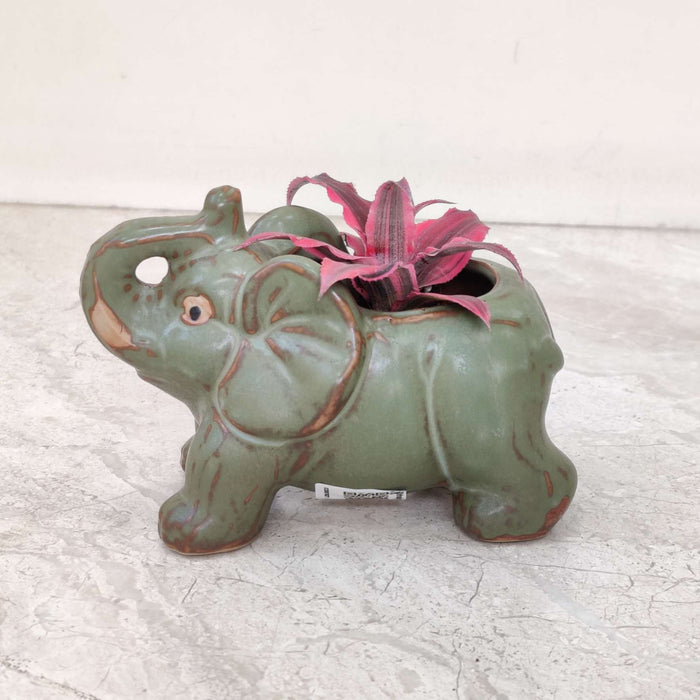 Vintage green elephant ceramic pot