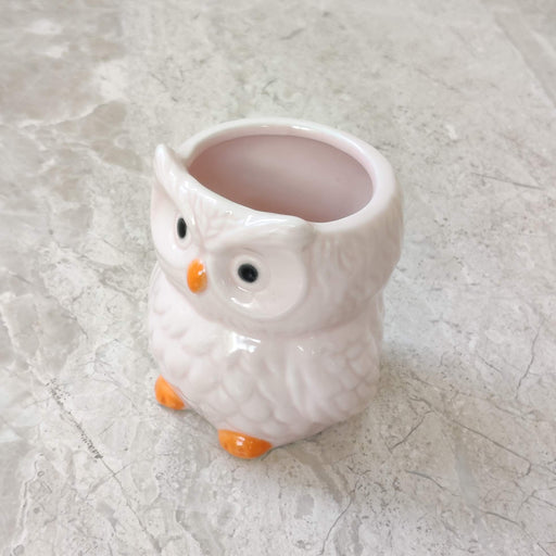 Elegant white owl ceramic planter for home and office decor
