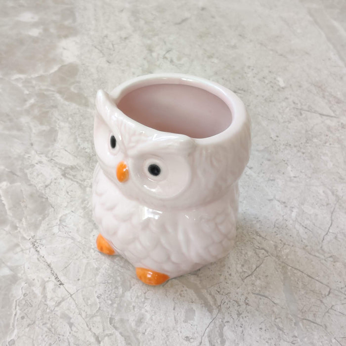 Elegant white owl ceramic planter for home and office decor