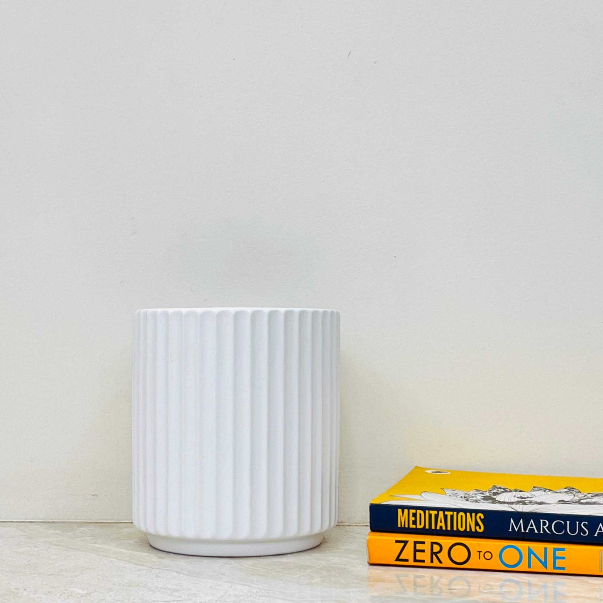 White Ribbed Ceramic Planter - Modern Indoor Plant Pot – ChhajedGarden.com