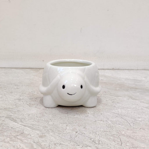 Cute white turtle ceramic planter for home and office decor