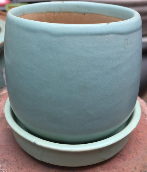 Set of 3 Small Round Light Blue Ceramic Planters