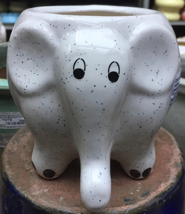 White Dotted Elephant Ceramic Pot