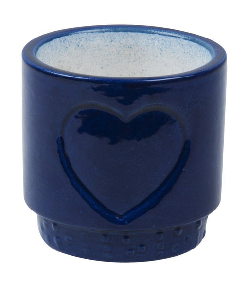 Blue heart-shaped ceramic plant pot