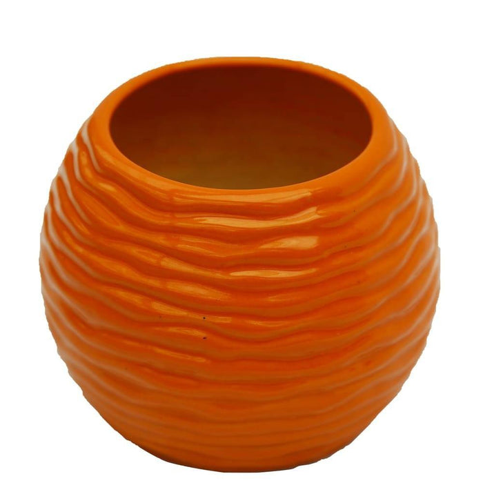 Modern churi bowl shape ceramic pot with orange striped design