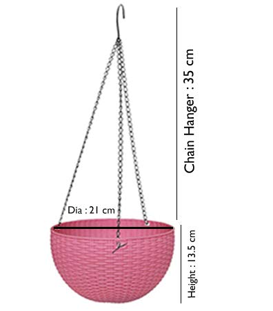 21 cm Baby-Pink Rattan Hanging Planter with Chain