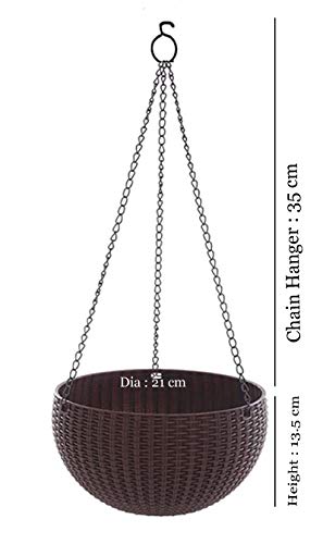 21 cm Brown Rattan Hanging Planter with Chain